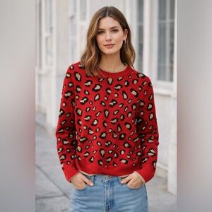 Charter Club Red Leopard Print Sweater